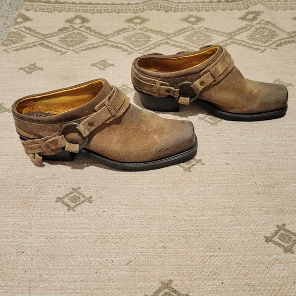 Frye Tan Leather Mules with Buckle Detail - Picture 3 of 8